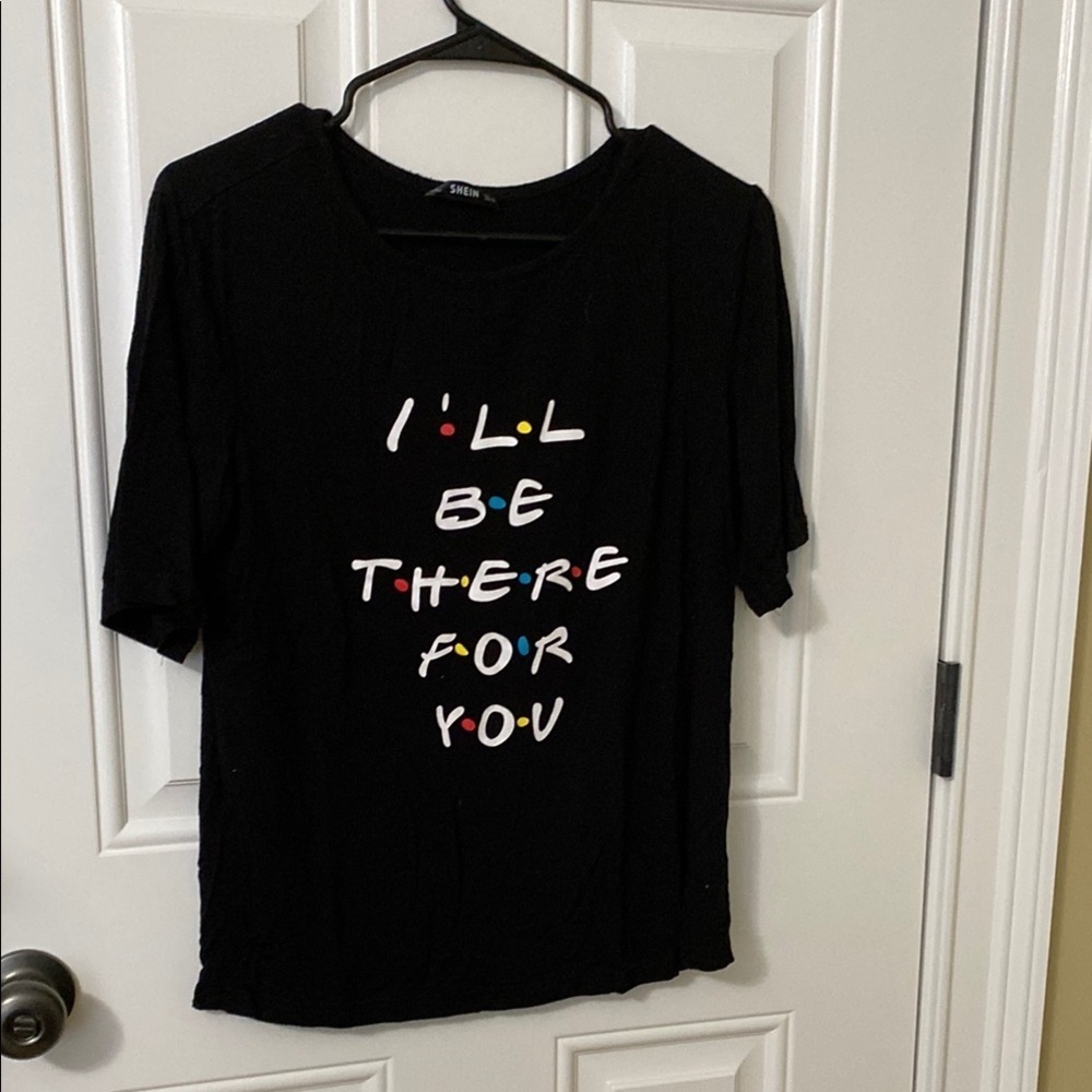 SHEIN Black T-Shirt with Friends Graphic Design